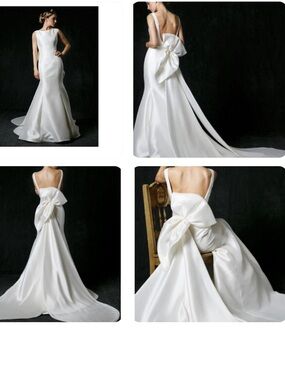 Elegant White Satin Back-Bow Wedding Dress